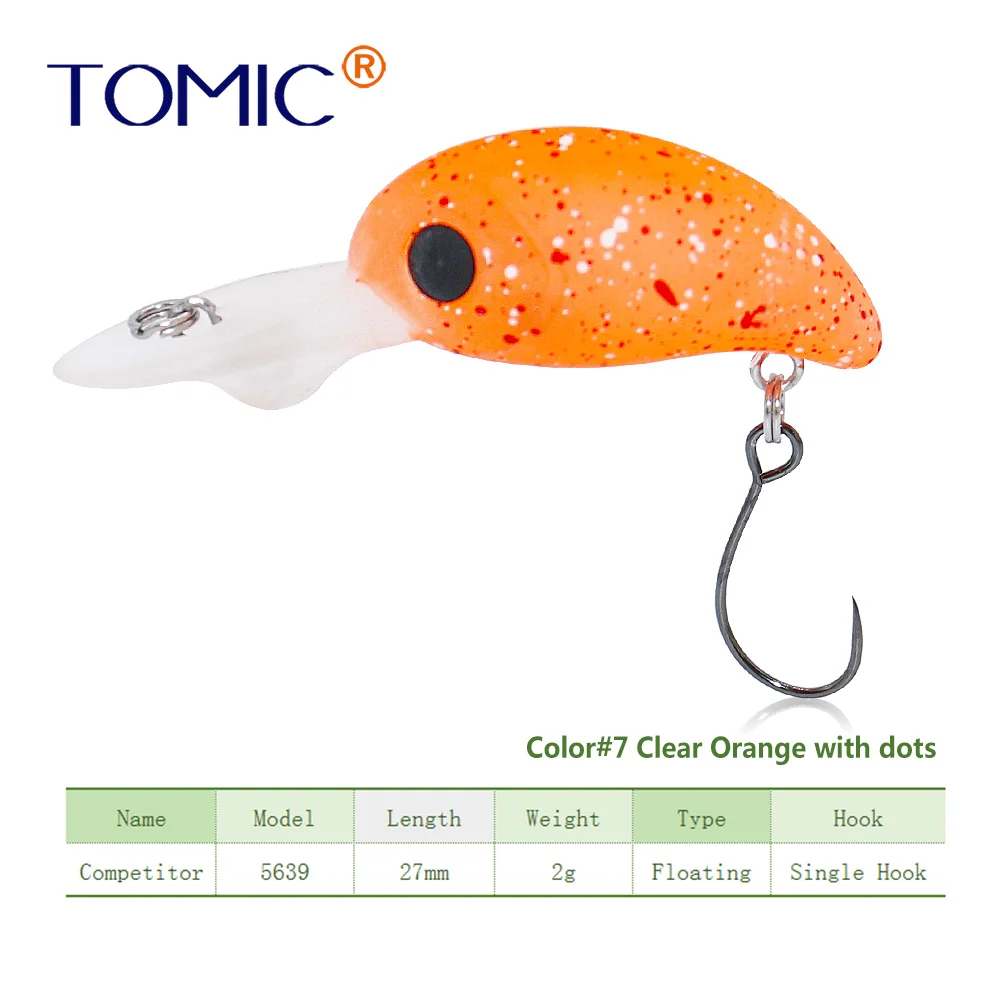 Tomic рыболовная втулка 28 мм воблер кренк приманка микро форель приманки твердая приманка один крючок - Цвет: clear Orange