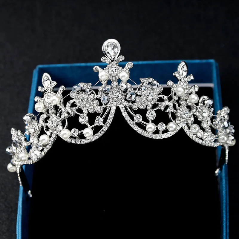 

Pearl Crystal Bridal Tiaras and Crowns Princess Queen Pageant Prom Rhinestone Diadem Headband Bride Wedding Hair Accessories VL