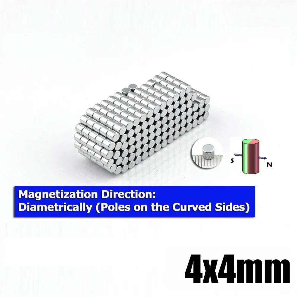 100 шт неодимовые магниты диаметрально намагниченные Dia.4x4 мм 0,157 ''круглый цилиндр микро диск точность небольшая палка+/-0,05 мм