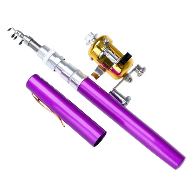 Aluminium Alloy Brass Portable Mini Alloy Telescopic Pocket Pen Shape Fishing Rods Reel Poles 1 Fishing Rod And Reel