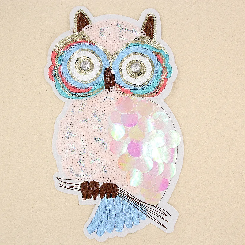 5pcs Animals Owl Sequins Patch Parches Embroidery Sewing on Patches for