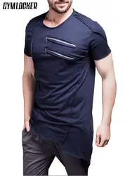 GYMLOCKER однотонная молния хип-хоп футболка с короткими рукавами Мужская Уличная harajuku slim fit Мужская футболка Повседневная одежда