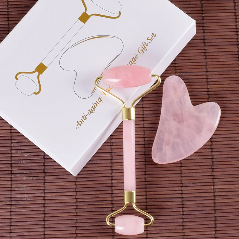 

Face Roller Gua Sha Tool Set Gift Boxes Massage Rose Quartz Crystal Natural Stone SPA Acupuncture Scraping Body Healing Care