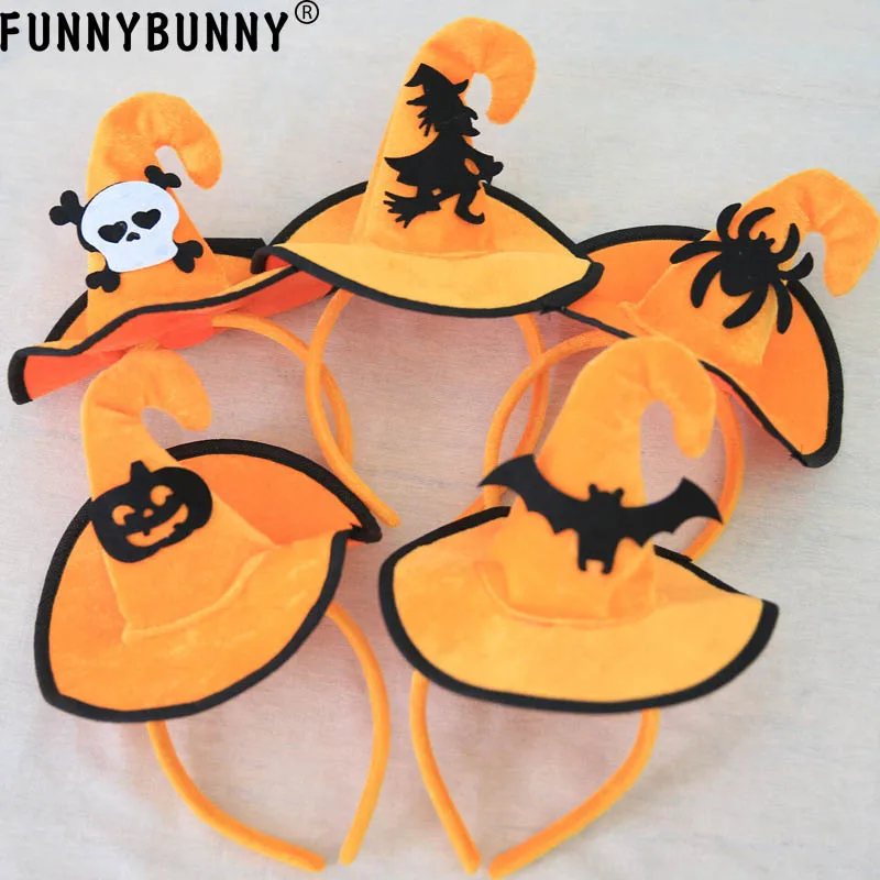 

FUNNYBUNNY Pumpkin Hair Hoop Skull Hair Clasp Orange Witch Hat Hair Band Cosplay Headdress for Kids Adults Party Decoration