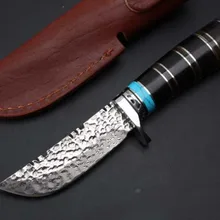 Томас ручной ковки Дамаск фиксированным Ножи для шашлыков, черный Oxhorn Ручка выживания Ножи, Охотничьи ножи