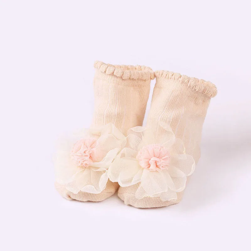 Сезон весна-лето; носки для новорожденных; милые кружевные носки с цветочным узором для маленьких девочек; нескользящие носки для малышей с резиновой подошвой - Цвет: Khaki
