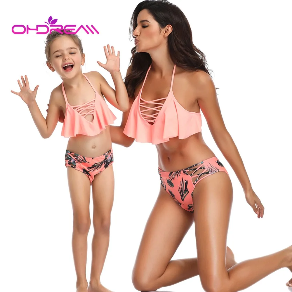 

OHDREAM Mother and Daughter Swimsuit Mommy and Me Swimwear Bikini Family Matching Clothes Outfits Look Parent Child Clothing