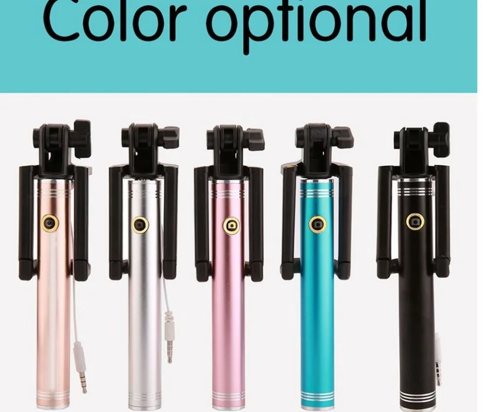 

Universal Metal Wired Handle Selfie Stick Extendable Monopod Self-portrait Built-in Shutter For Android IOS Smartphone