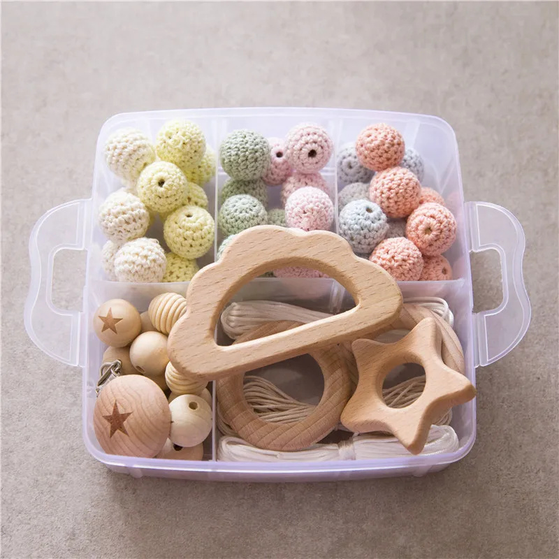 Combinação de Anel de Madeira do Bebê Contas de Crochê Brinquedos do Bebê Presente de Enfermagem Conjunto Pacote Mordedor Beads Faça Você Mesmo Jóias Hands-on Chupeta Clipe 1 8 1 conjunto Pacote Combinação de Anel De