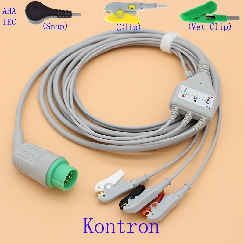 12p ecg ekg 3 leads cable and electrode leadwire for kontron 7135 k2000 vitalmon aha or iec snap 
