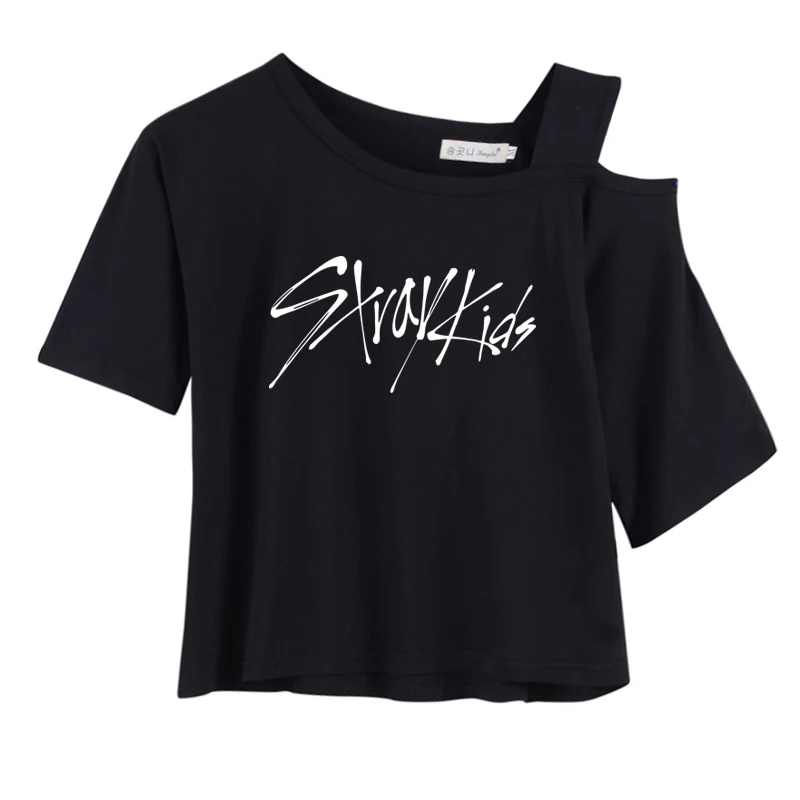 Exo Got7 Next черная розовая Женская футболка с коротким рукавом Monsta X Seventeen Twice Wanna One Stray Kids Ikon Ateez футболка для женщин - Цвет: stray-black
