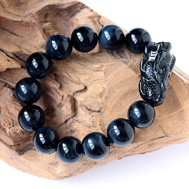 Man Bracelet Feng Shui Wealth Pixiu Jewelry Lucky Animal Natural Blue Tiger Eye Beads Bracelet Feng Shui Wealth Pixiu Jewelry Lucky Piyao