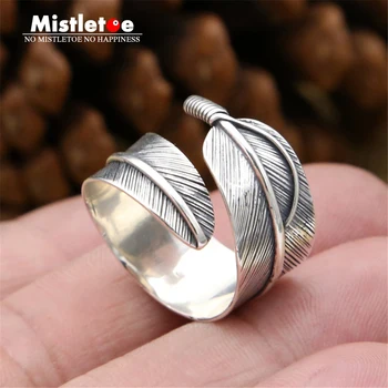 

Genuine 100% 925 Sterling Silver Vintage Retro Punk Indian Eagle Feather Ring For Women Men Fashion Jewelry