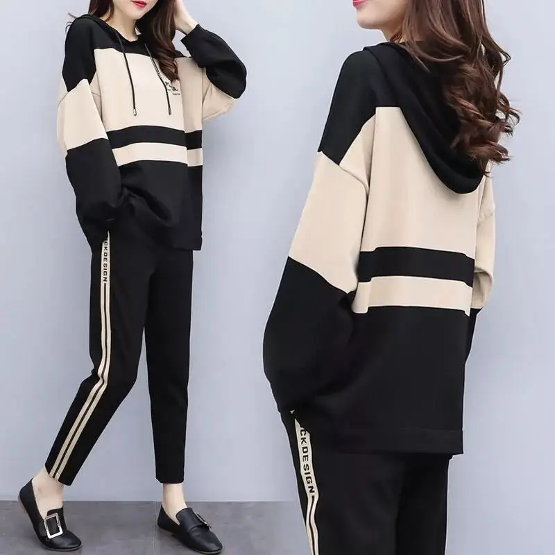 Large Size Tracksuit For Women 2 Piece Set Top And Pants Sportswear Two Piece Outfits Casual Ensemble Femme Deux Pieces Clothes