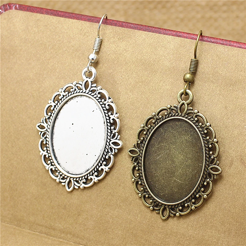 

12pcs/lot 18*25mm Oval Cabochon Setting Earring two color Metal Zinc Alloy Hoop Filigree Earrings Making FindingsT566