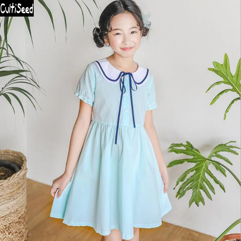 

Cultiseed Girls Preppy Style Dress 2019 Children Summer Short Sleeve Sailor Dress Kids Korean Bow Casual Cotton Dress