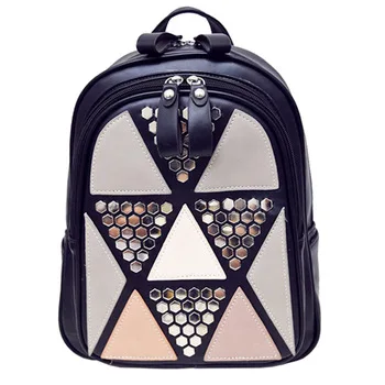 Women pretty backpack 2017 geometric patchwork lattice female backpack famous brand girl student bag mochila sac a dos