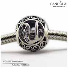 925 стерлингового серебра прозрачный CZ Винтаж U Алфавит Шарм буквы бусины для изготовления ювелирных изделий Подходит оригинальные браслеты