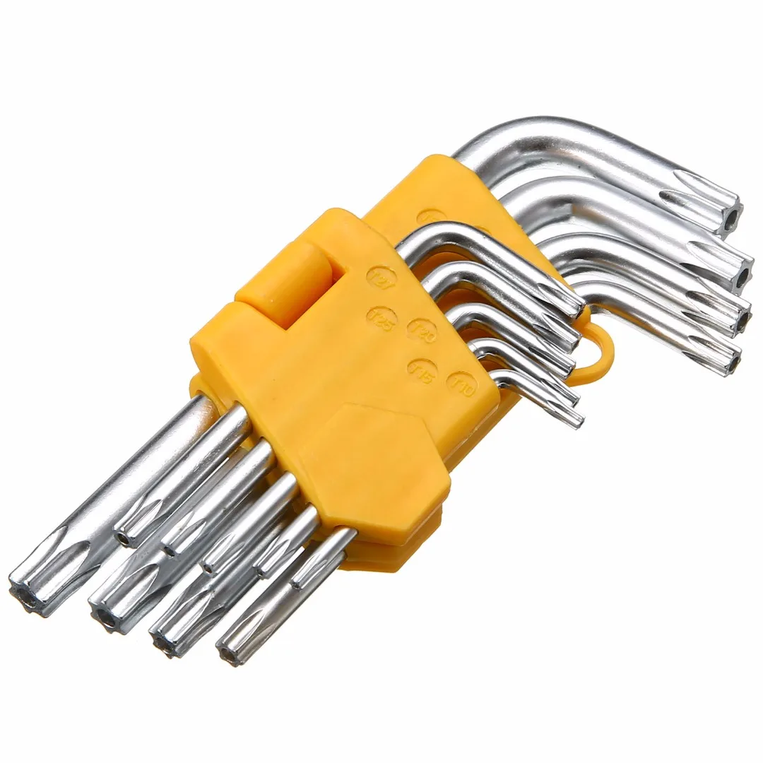 

9Pcs/Set L-Shape Car Anti Tamper Proof Torx Star Hex Key Wrench Auto Sheet Metal Tools T10 T15 T20 T25 T27 T30 T40 T45 T50