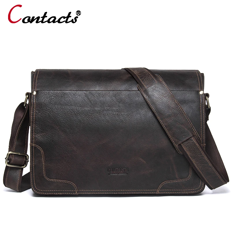 

CONTACT'S Genuine Leather Bag Men Bags Casual Flap Shoulder Crossbody Bags Male Shoulder Handbags Messenger Mens Leather Bag Men