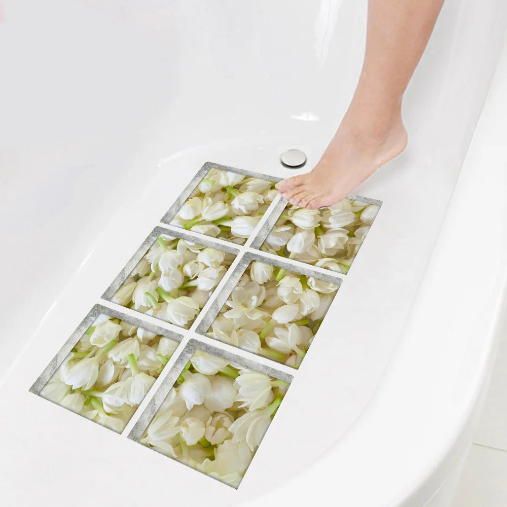 Funlife Нескользящие водонепроницаемые самоклеящиеся наклейки для ванной, 3D наклейки для ванной, романтические коврики для ванной комнаты Жасмин наклейки на пол, на стену