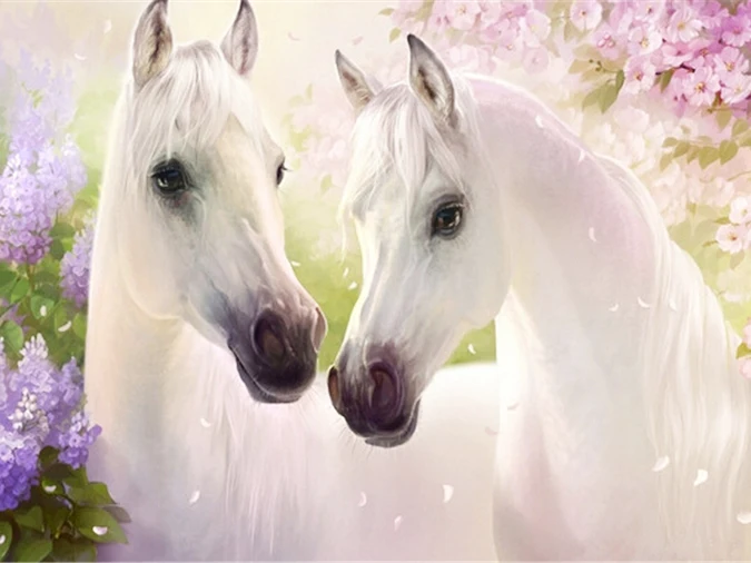 

A1386 Diamond Embroidery Home Decor 3DIY Two white horses Resin Tool dril Painting Cross Stitch Fashion Mosaic Needlework