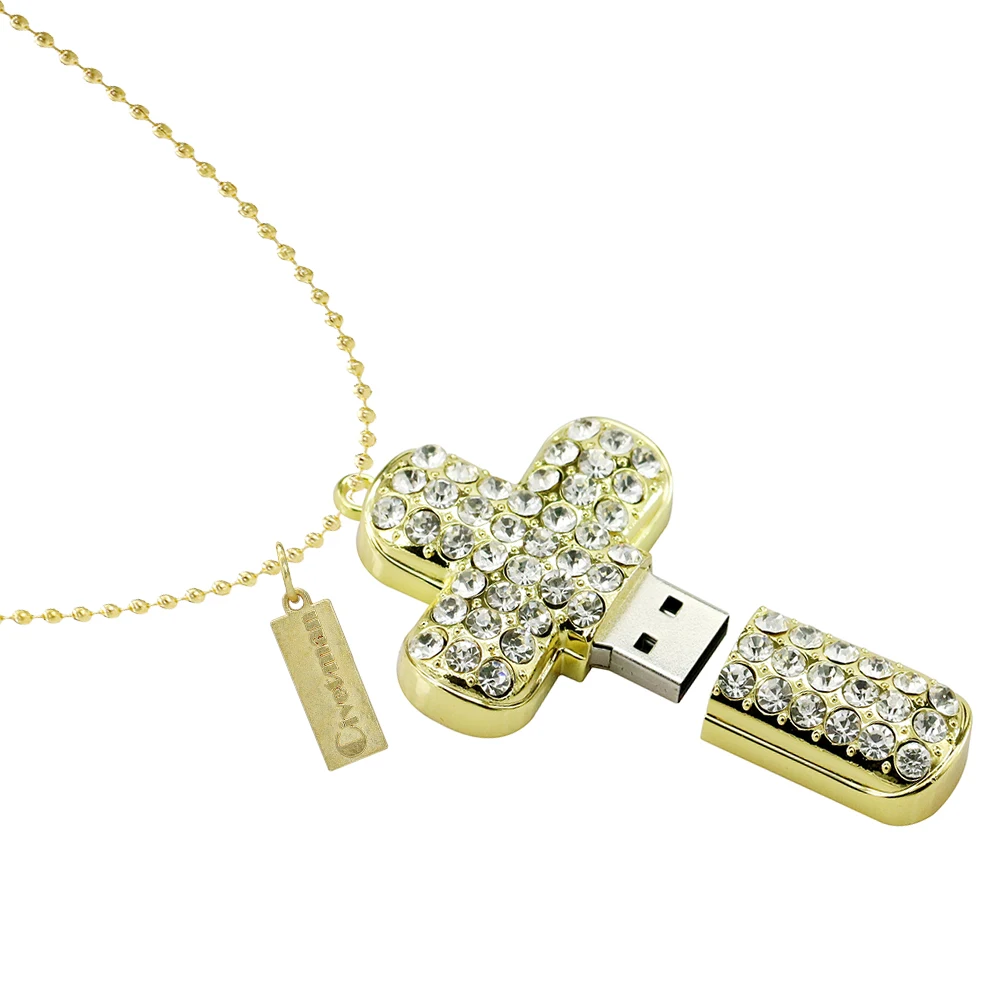 Со стразами и металлическими Цепочки ожерелья крест USB флэш накопитель 8 Гб