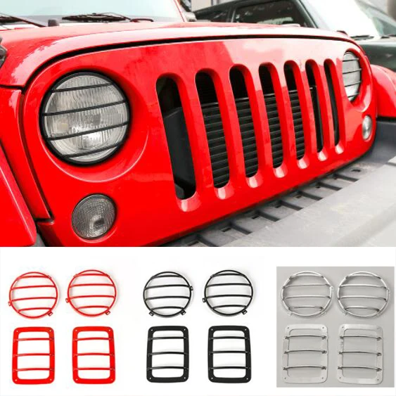 Headlights Tail Rear Front Lights Lamps Guards Cover Steel Red Black