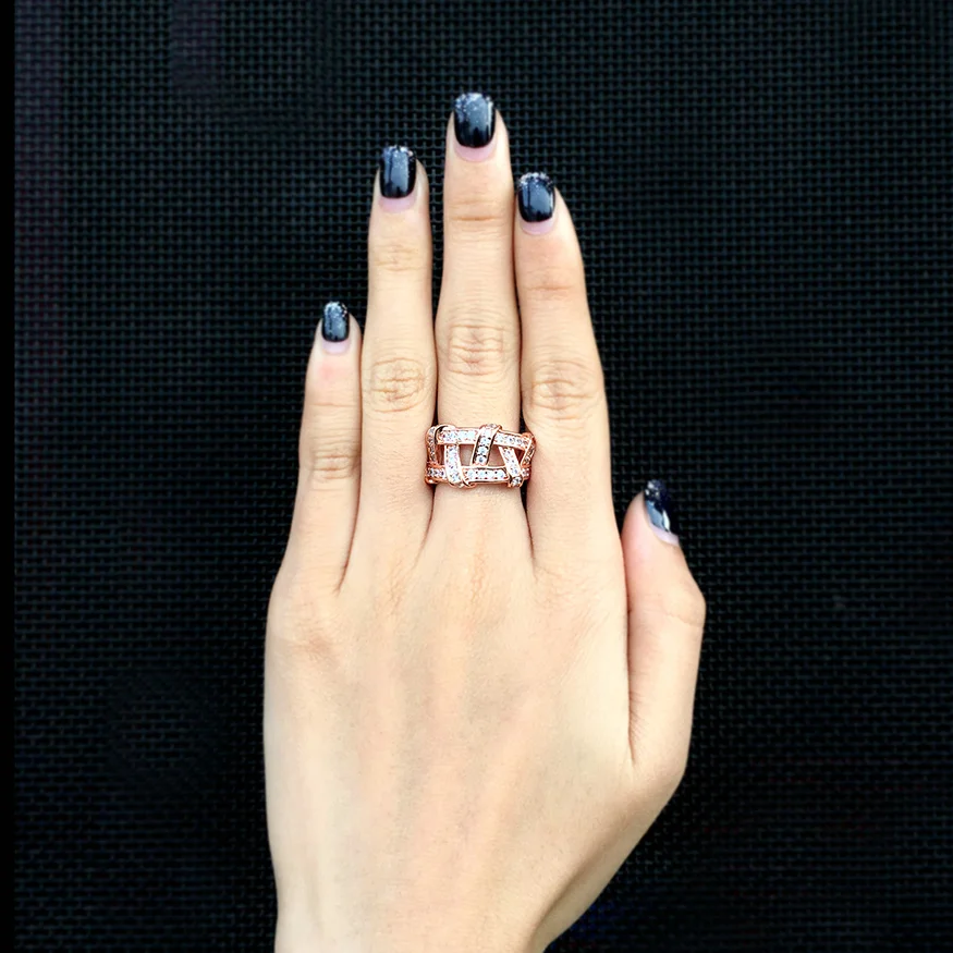 Double Fair Brand Anti Allergy Crystal Ring Silver/Rose Gold Color Fashion Brand Party Jewelry For Women Wholesale DFR284 DFR285