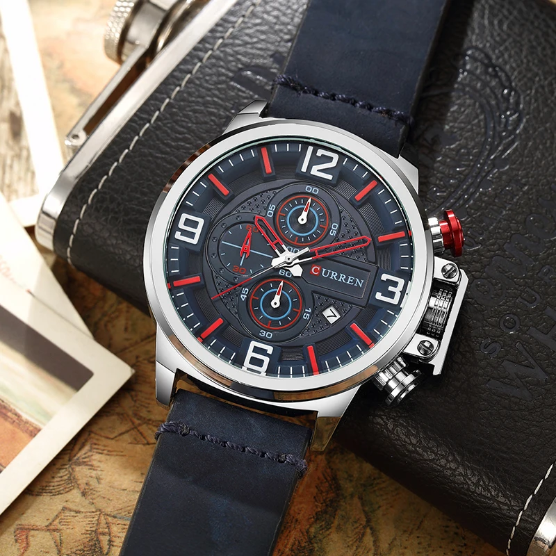 

Curren Blue Men Watches 2018 Luxury Brand Analog Leather Male Sports Chronograph Men Watches Army Military Men's Wrist Watch Man