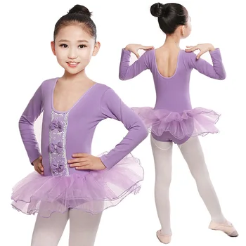 

New Kids batllet tutu Dress Children bow type long sleeve 2 layers children dance dress 110-170cm