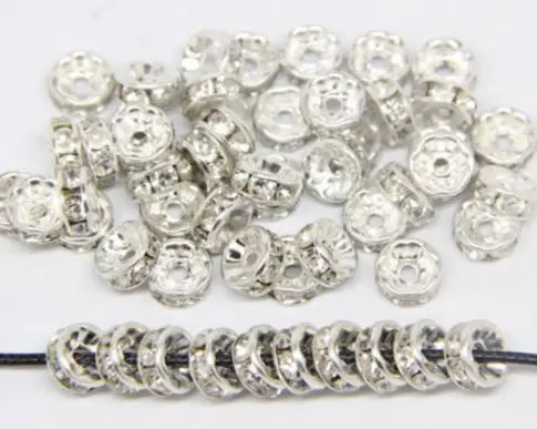 

6mm 8mm 10mm 12mm JG32RE White Crystal Rhinestone Metal Rondelle Spacer silver Plated DIY Loose Beads Charm Bracelet Crafts