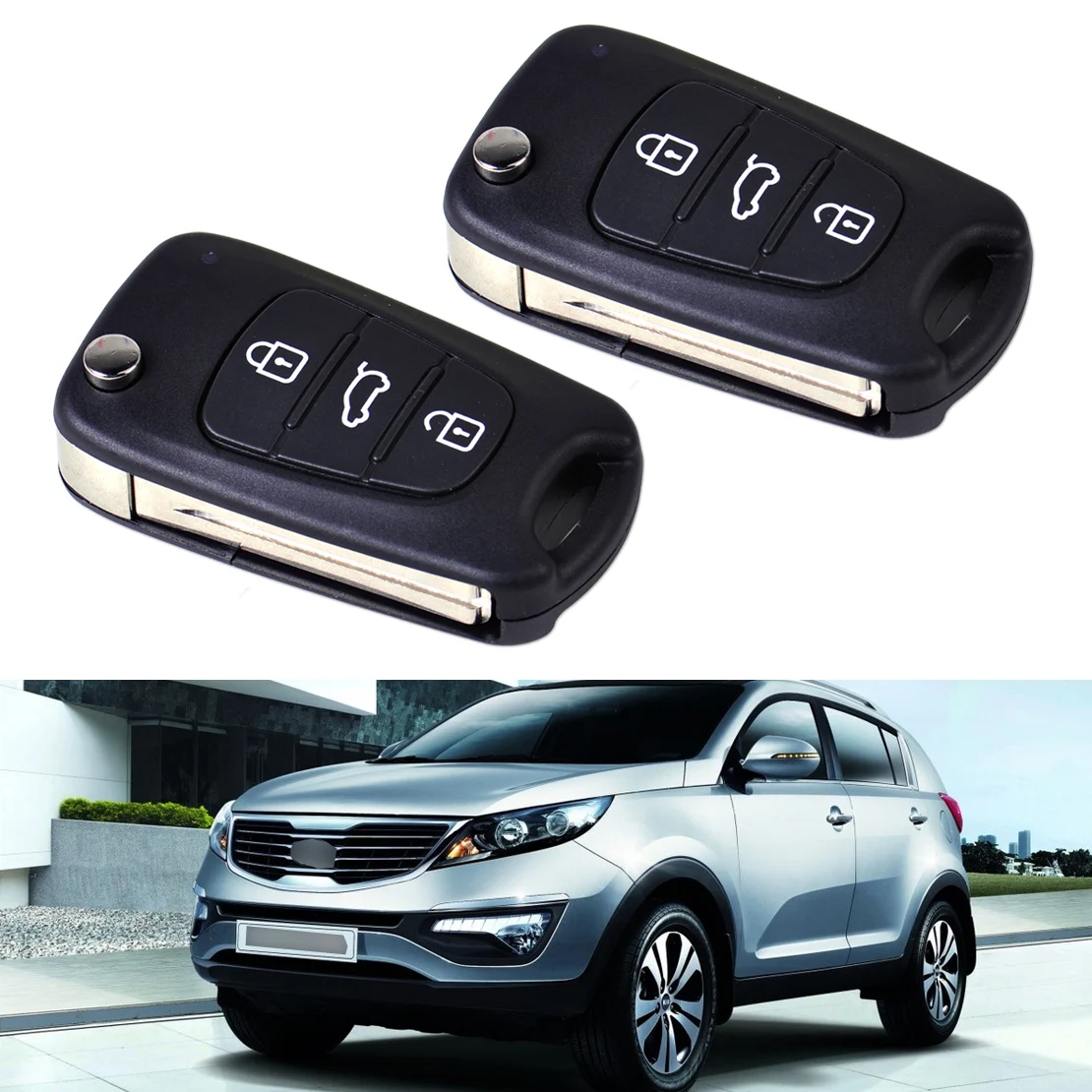 

CITALL 2pcs Uncut Blade 3 Button Flip Folding Remote FOB Key Shell Case for KIA Sportage Rio Rondo Hyundai i20 i30 i35 iX20 iX35