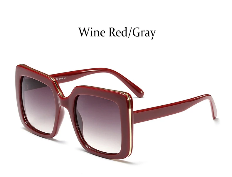 Ретро Квадратные Солнцезащитные очки для женщин, фирменный дизайн, большие размеры, модная оправа, солнцезащитные очки для женщин, градиентные оттенки, Oculos UV400 - Цвет линз: Wine Red Gray