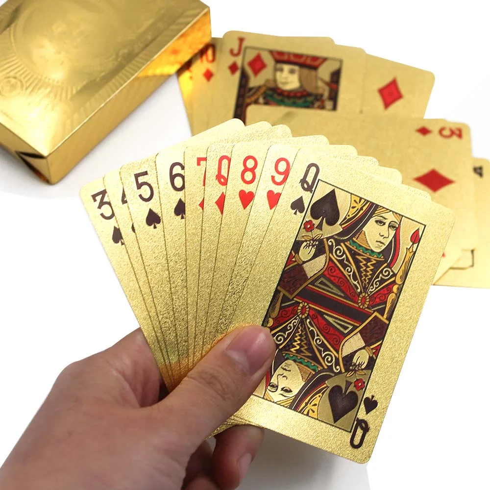 도금 플라스틱 포커 디자인 전체 데크 플라스틱 스포츠 레저 선물 골드 도금 포커 카드|playing cards gold|gold pla...