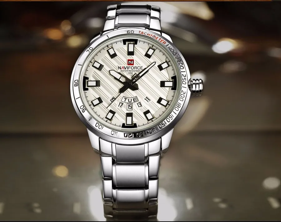 Мужские кварцевые часы NAVIFORCE, роскошные спортивные часы, деловые серебристые стальные часы, 30 м, водонепроницаемые наручные часы Reloj Hombre