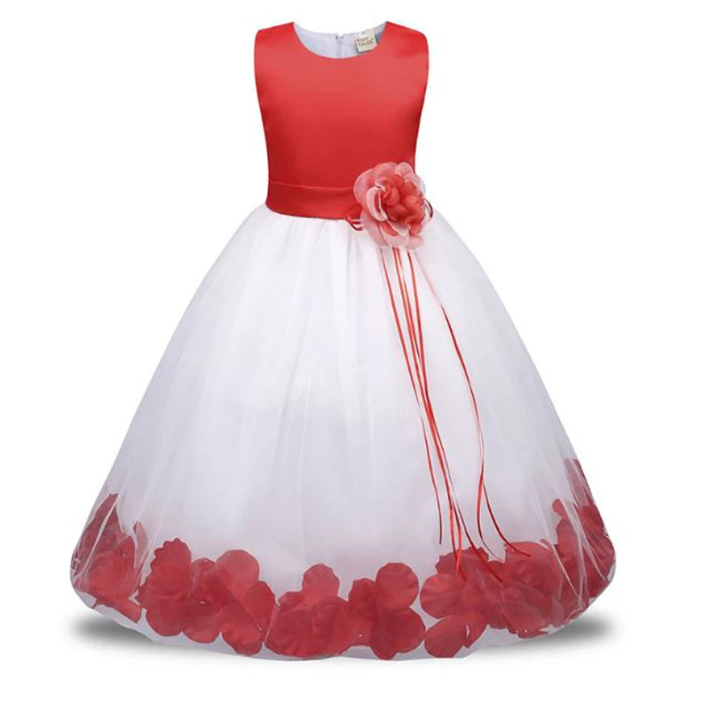 kid girls princess dress sleeveless Gauze with flower appliques long dress litter girl wedding birthday patry clothes for 2-7Y