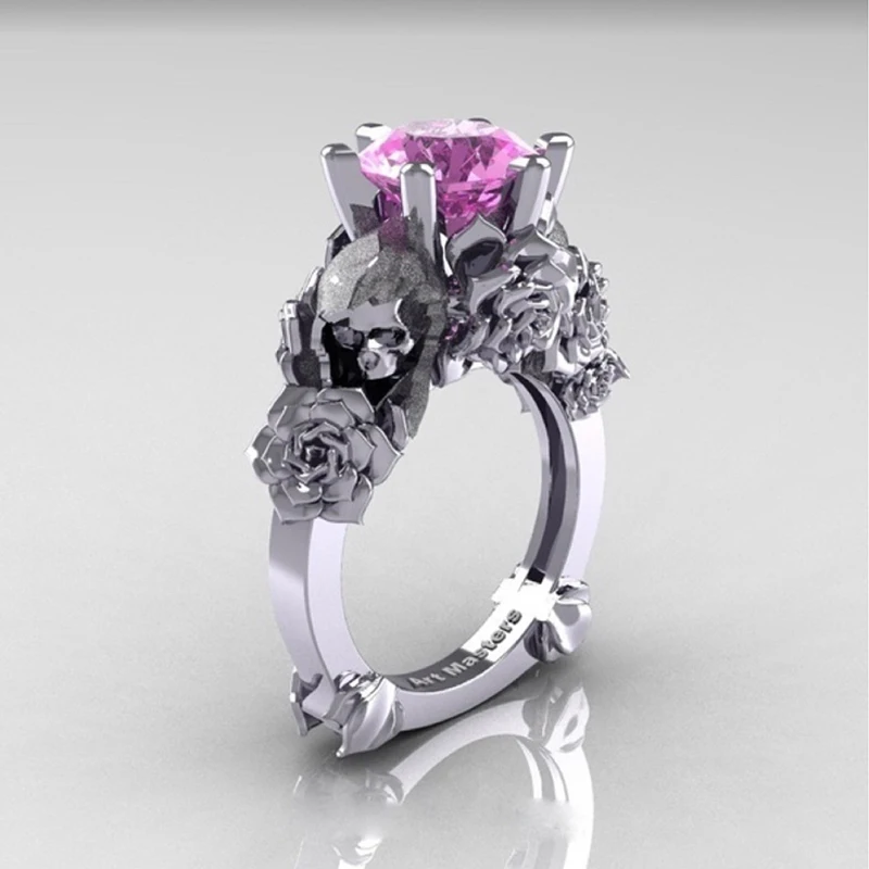 Модное винтажное кольцо с черным черепом готическое кольцо панк Рок очаровательное женское инкрустированное розовым кристаллом кольца в виде черепа для женщин и мужчин ювелирные изделия