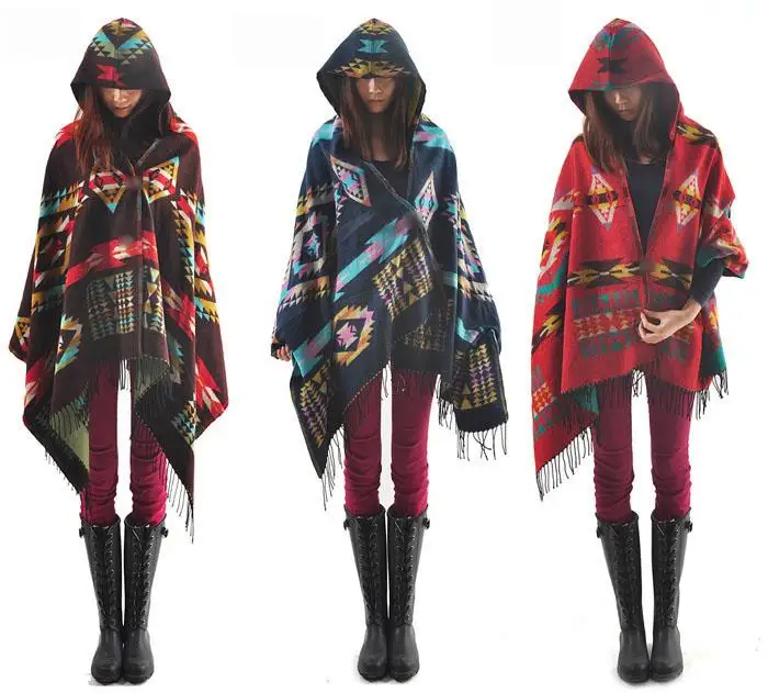 New Ladies Cape Coat Check font b Tartan b font Plaid Fringe Poncho Hoodie Hooded Bohemian