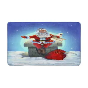 

Santa Claus Sitting on The Roof Indoor Entrance Doormat , Backing Non Slip Door Mat Entrance Rugs Home Decor