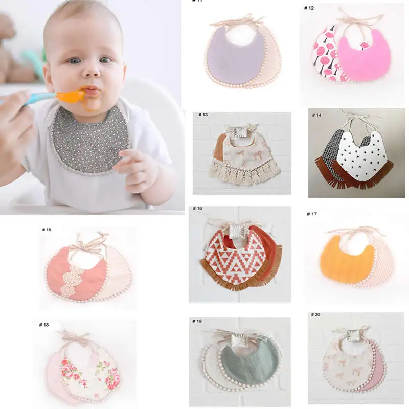 Детское полотенце-Слюнявчик с кисточками, цветочный винтажный костюм для фотосъемки новорожденных, двусторонний нагрудник для мальчиков, реквизит для девочек, бандана, деревенский костюм