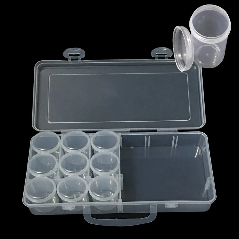

Clear Plastic Box Diamond Painting Accessory Case Chips Mini Screws Tool Parts SMD Beads Storage Boxes With 9 Round Bottle