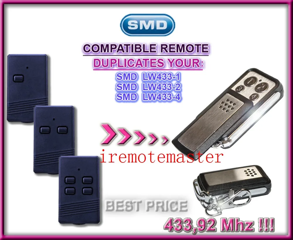 

SMD LW433-1, LW433-2, LW433-3 replacement remote control 433,92mhz