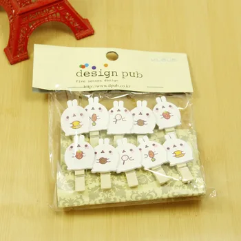

10 pcs/lot Kawaii Cartoon Rabbit Wooden Clip Photo paper Clothespin Craft Clips Party Decoration Clip with Hemp Rope