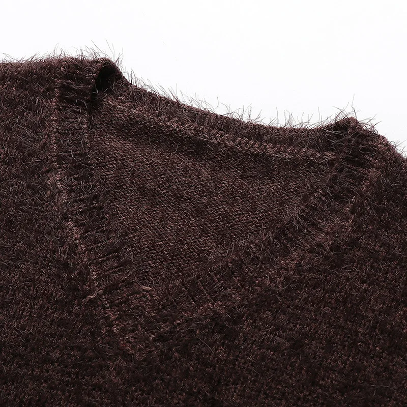 Tang Yan's Same Mohair Sweater with V Collar and Loose Jacket with High Waist Medium Length Pullovers Women Clothes Sweater