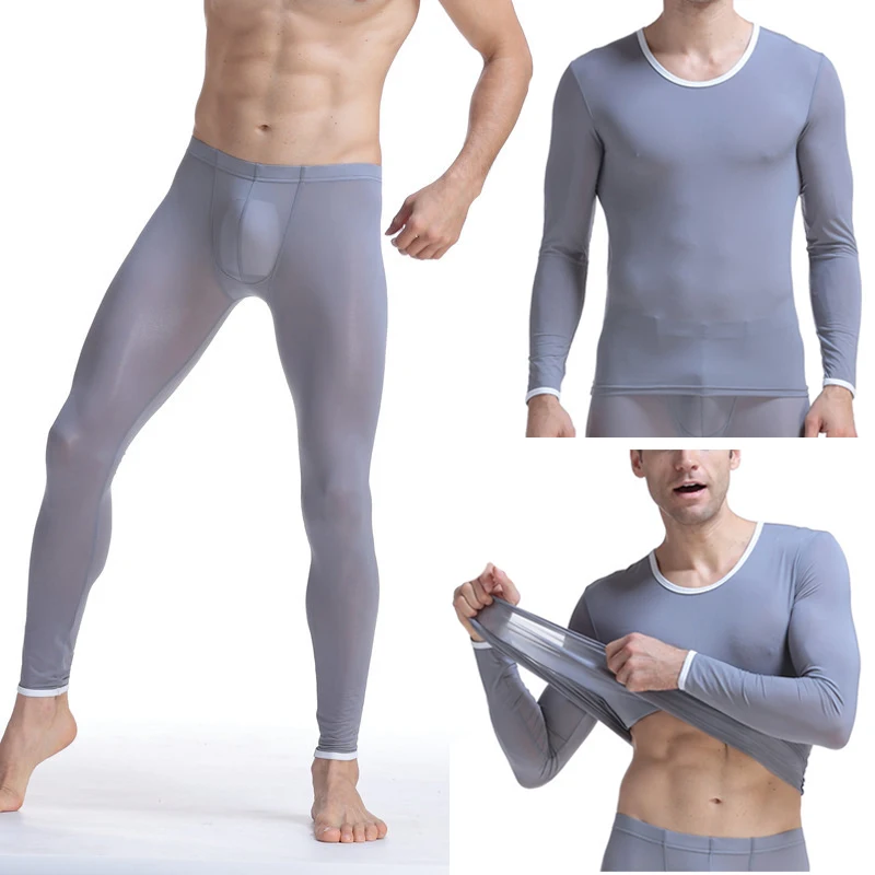Winter Long Johns Men Thermal Underwear Sets Ice Silk Breathable Keep