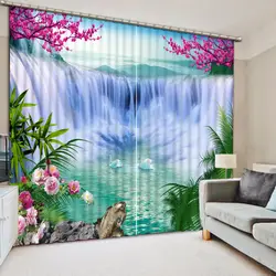 3D Шторы пользовательские 3D Красивый водопад цветов Лебедь Шторы Гостиная 3D Ванная комната Душ Шторы