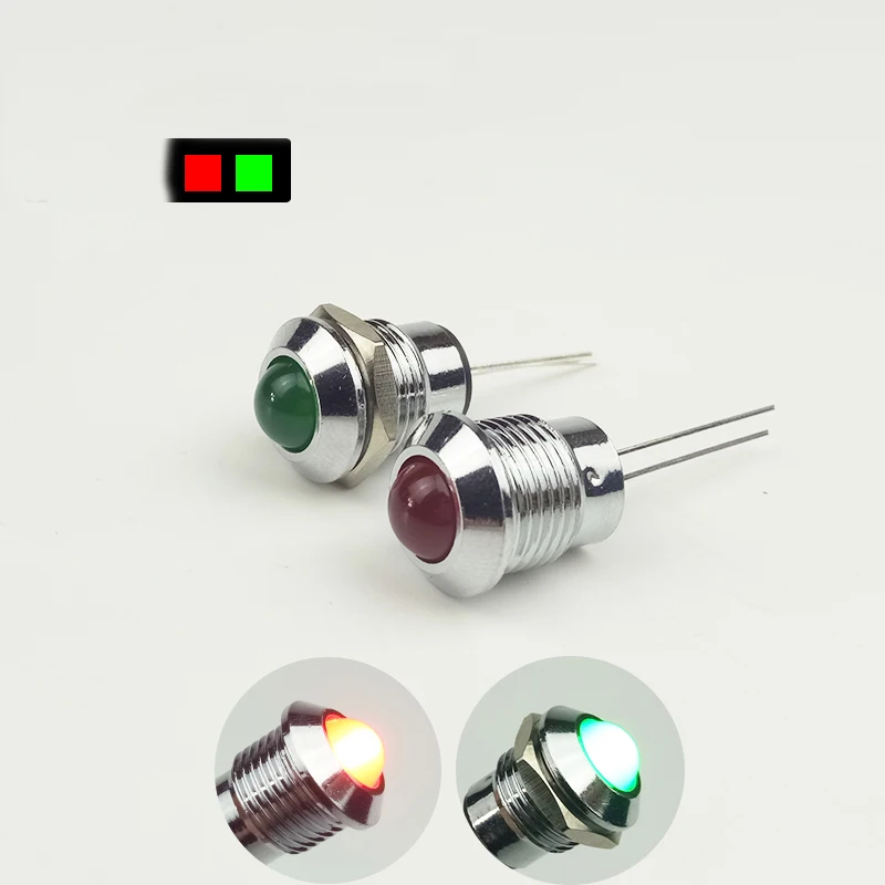 Red Green Metal LED Signal Indicator Light Lamp 12V 12mm Waterproof