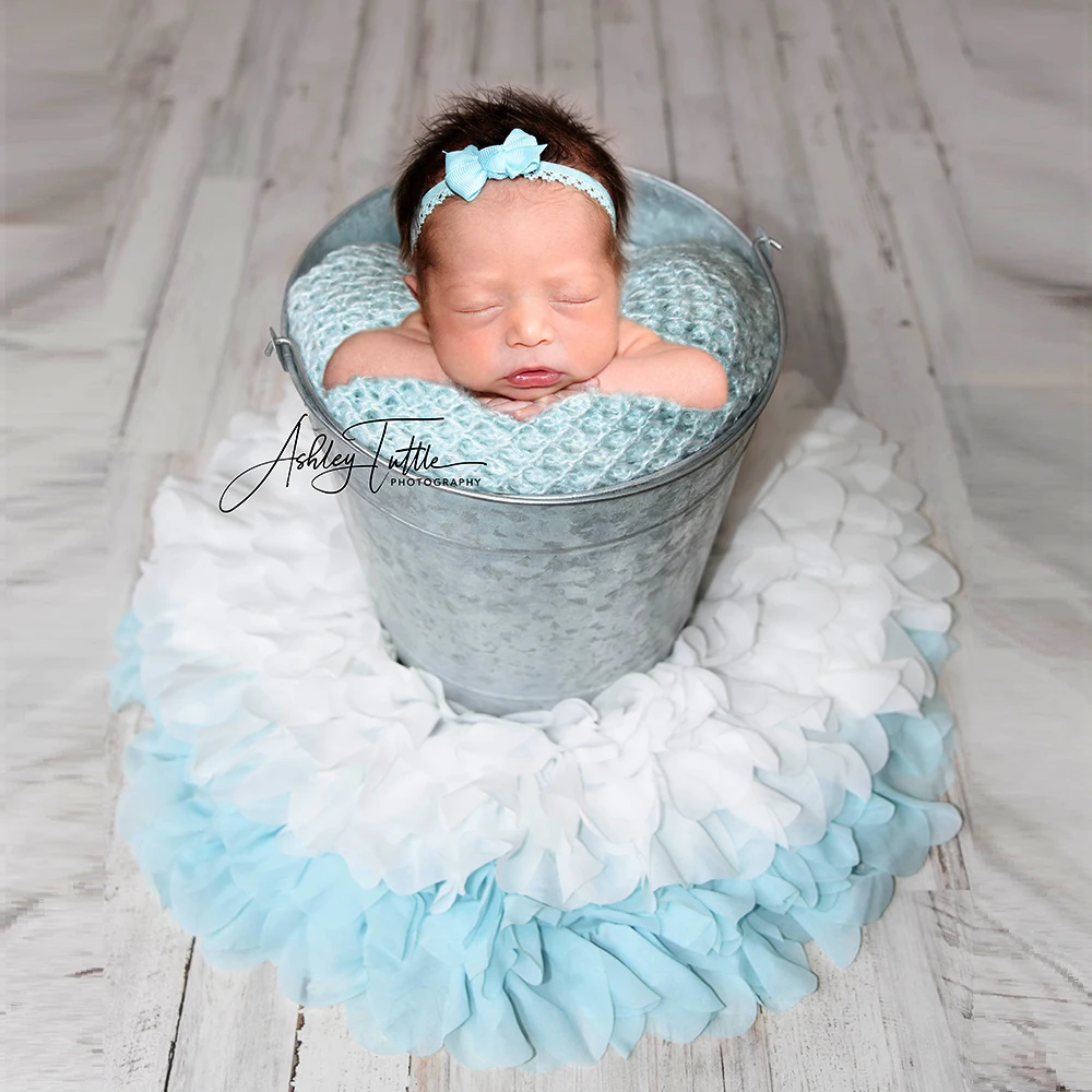 (Diameter=49~50cm) Flower Style Mat Soft Chiffon Cushion Baby Blanket Infant Photography Props Newborn Photo Shoot Accessories