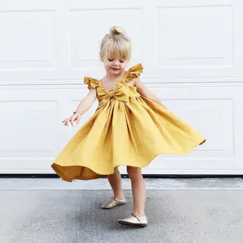 

Cute Kid Baby Girl Princess Party Bow Gown Yellow Dress